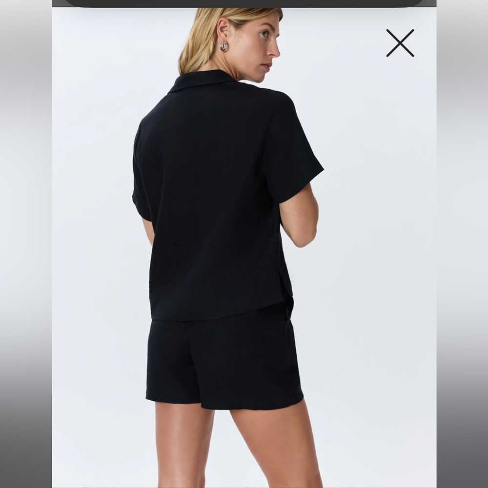 Quince Black Short-Sleeve Button-Down Linen Shirt - Picture 7 of 9